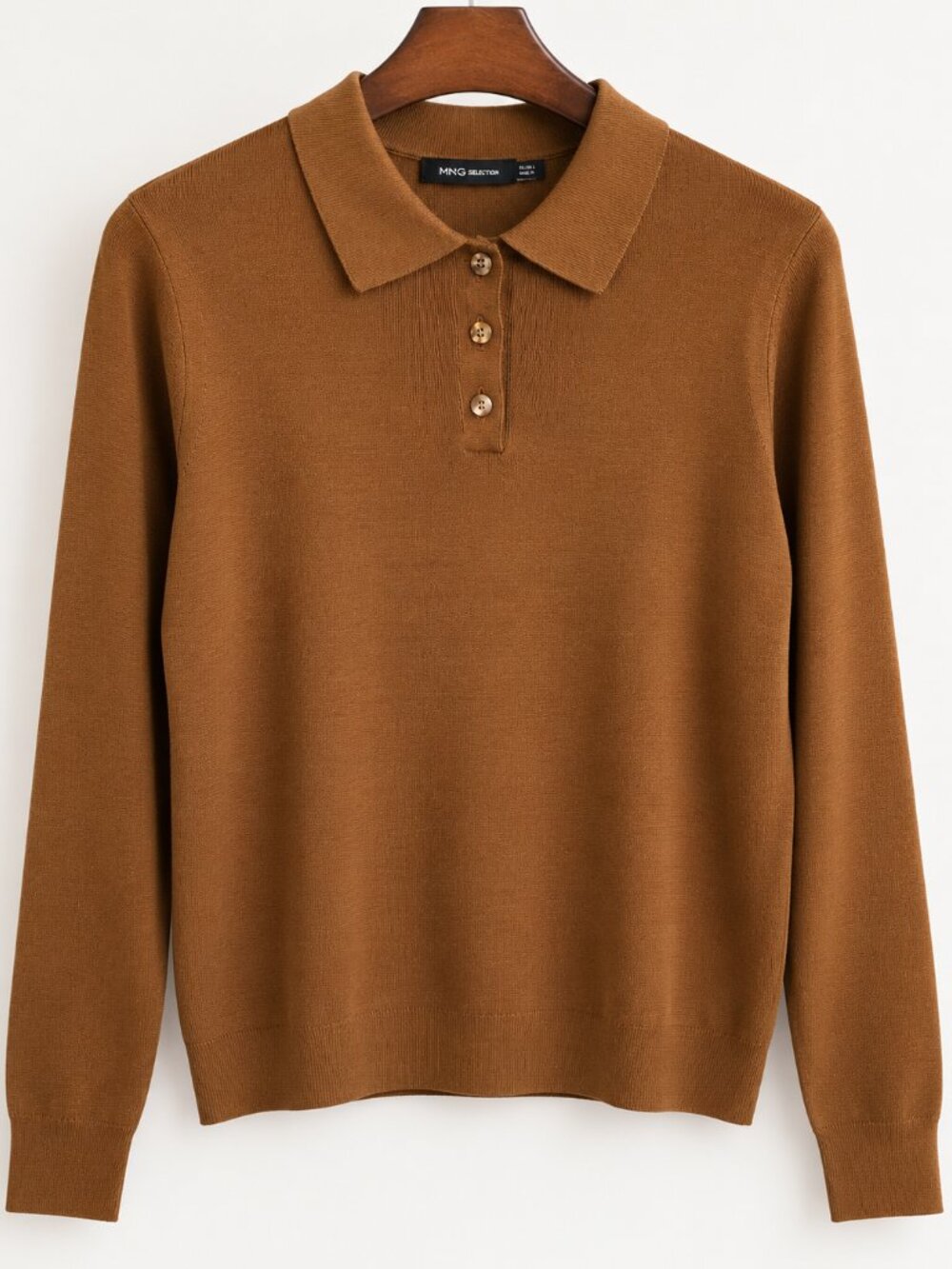 Mango MNG Selection NWT Brown Wool Cotton Preppy Polo Sweater L Quiet Luxury